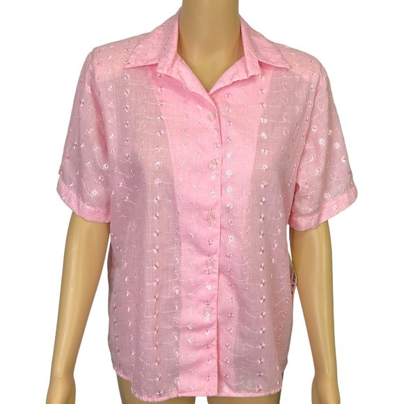 RARE Vintage Abbey L Sportswear Womens S Pink Embroidered Button Up Blouse Shirt - Picture 1 of 13